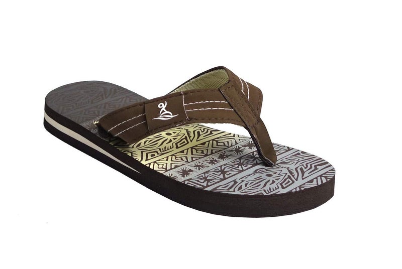 REDVOLUTION New Kids' Tribal Pattern Tropical Print Beach Sandals Boys' Bali Flip-Flop (5, Brown, numeric_5) - Image 4